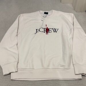 J. Crew White Crewneck Sweatshirt with Navy and Red Logo